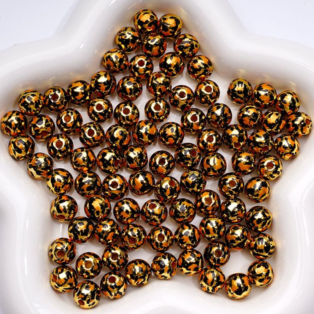 Jaguar Prints Shiny Glossy Silver KC Gold Gold Round Acrylic Waist Beads for Jewelry Making,10MM