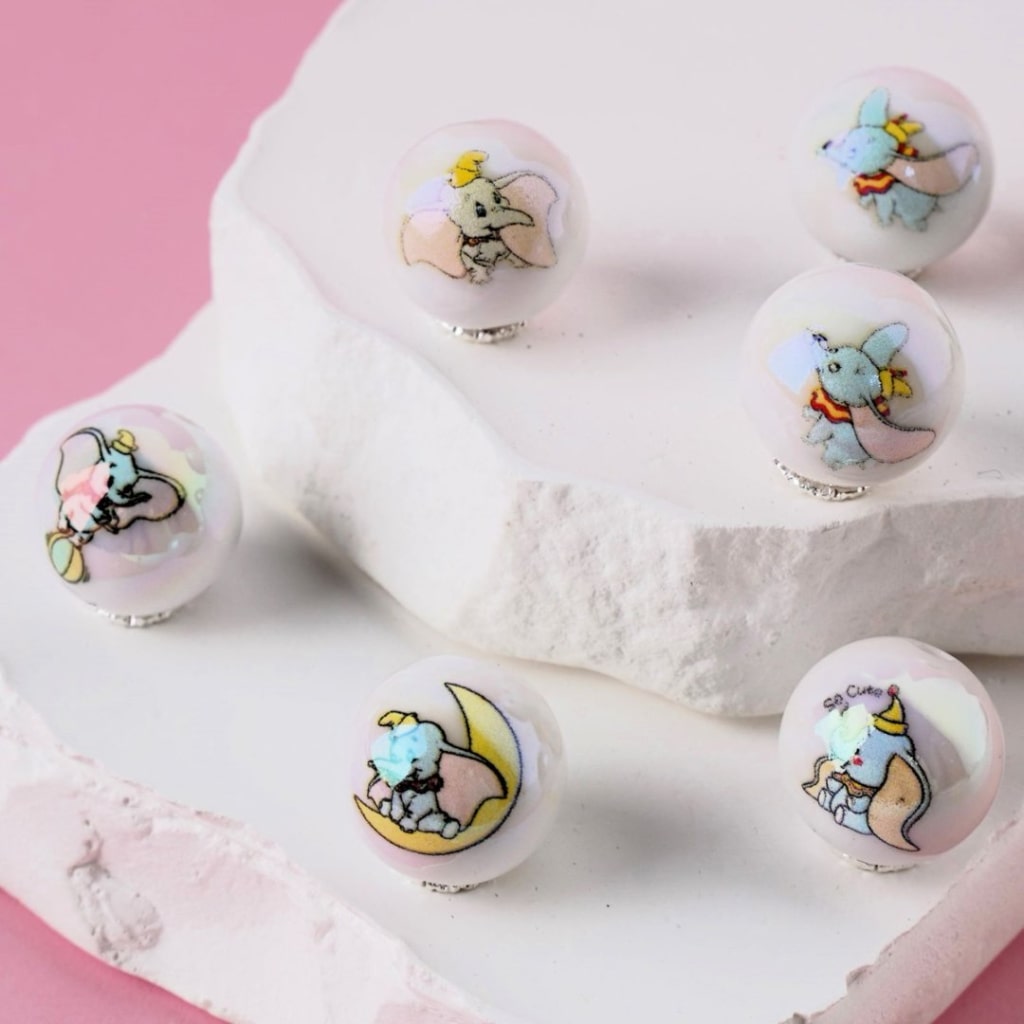 UV Finish Cute Little Adorable Elephant Dumb White Round Acrylic Beads, 16MM, Random Mix