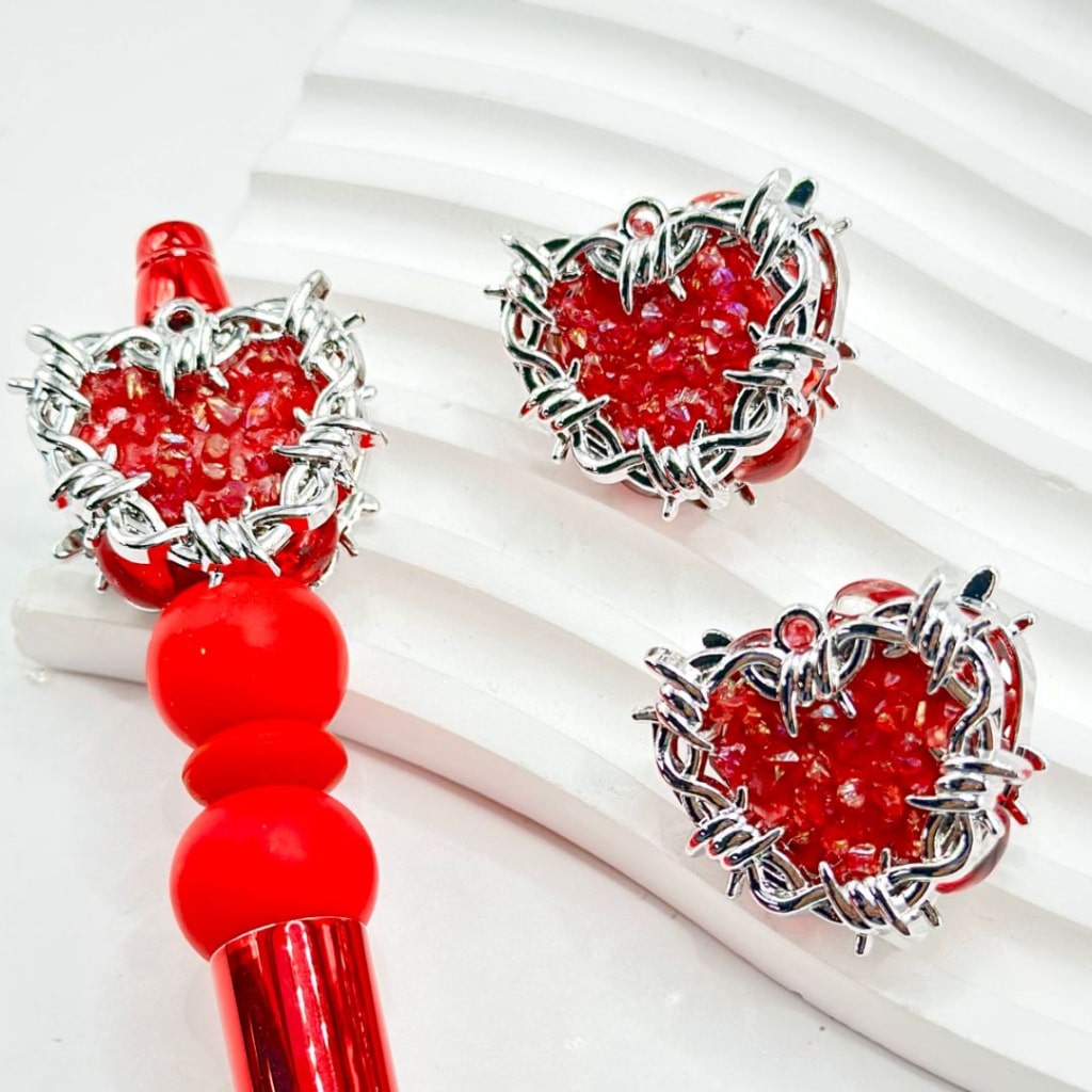 Red Heart Delicate Silver Alloy with Mini Stones, Shiny Rhinestones, Clay Beads, and Red Oval Pearls, Around 26*29MM