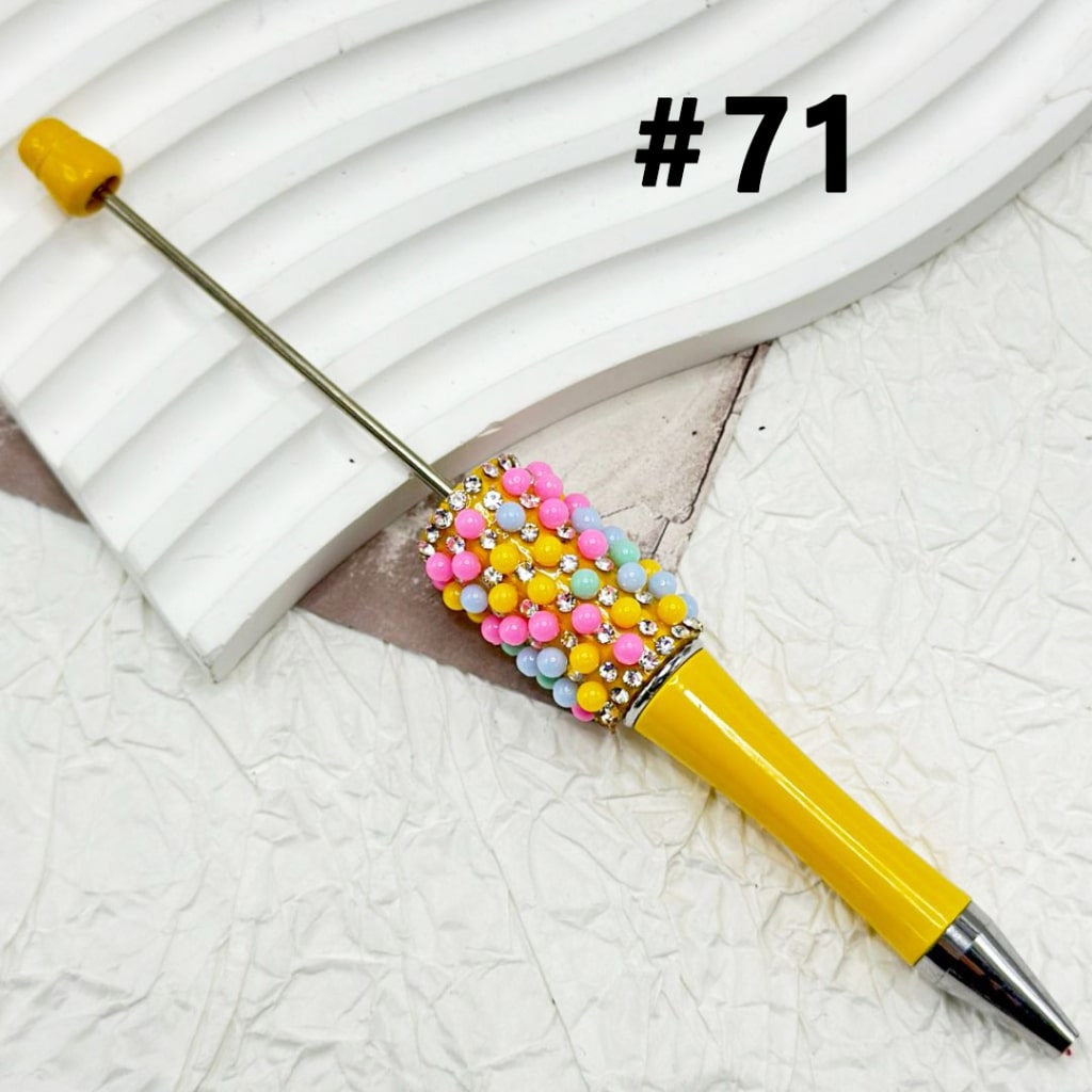 White & Colorful Pearls Beadable Pen with Clear Rinestones in Solid Color