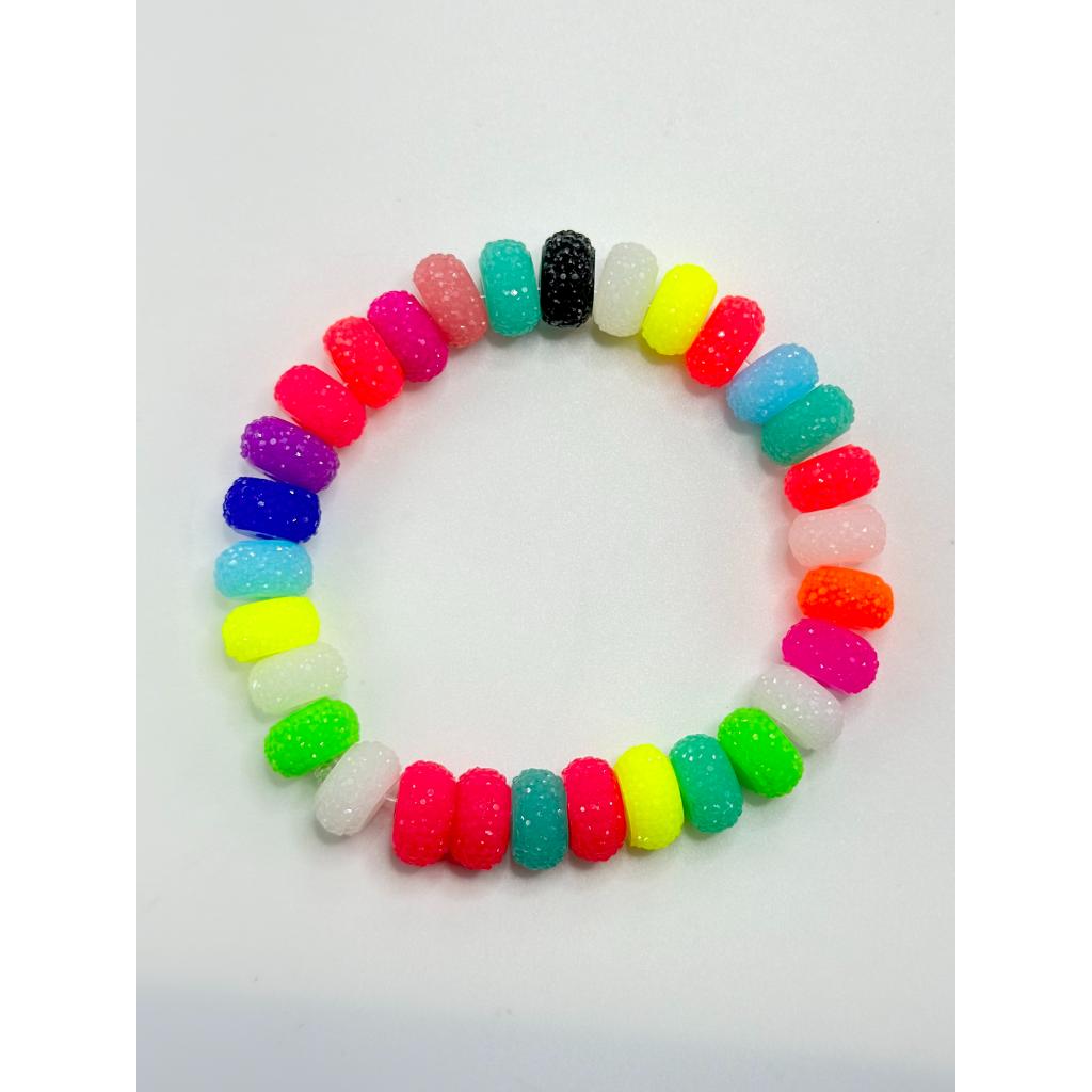 Wheel Neon Color Acrylic Beads with Sugar Spacer Texture on Side, Random Mix, 12MM