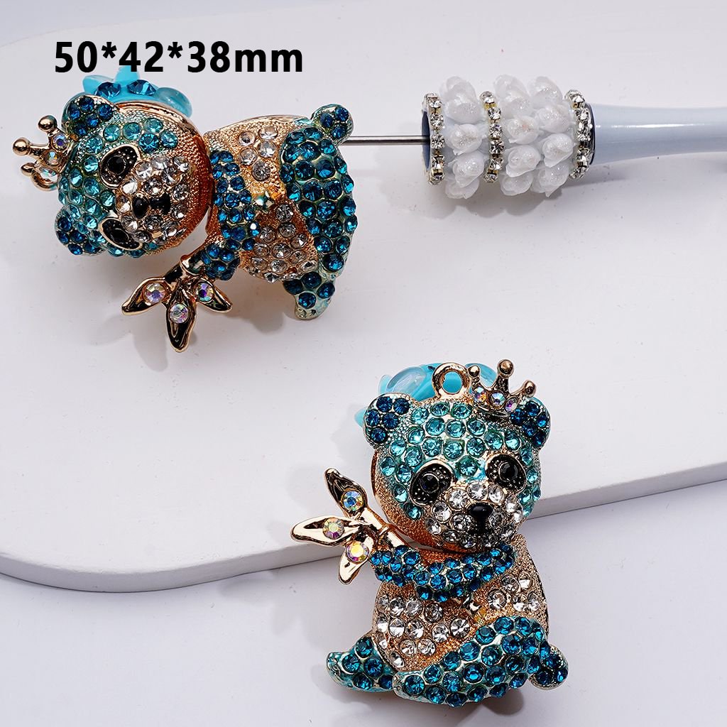Radiant Gold Alloy Panda – Sparkling Rhinestones with Hearts, Flowers & Butterflies