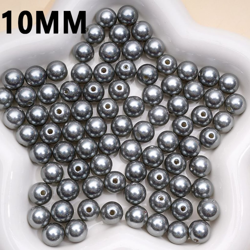Glitter Black Shiny Glossy Gray Round Acrylic Beads, 10MM