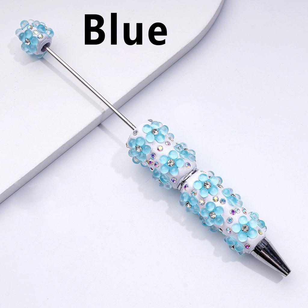 Beadable Clay Pens with Sparkling AB Rhinestone Flowers – Mini Five-Petaled Clear Design