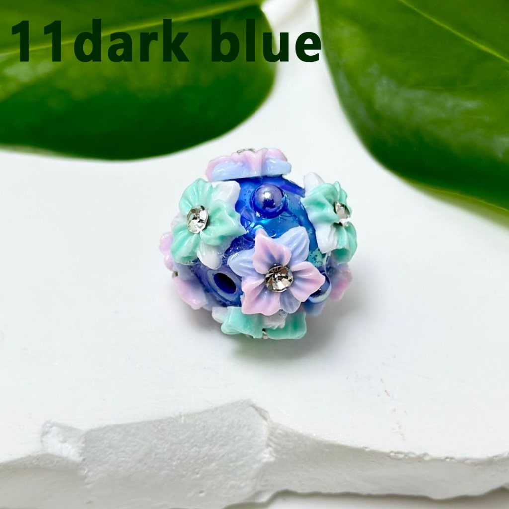 Cute Mini Round Acrylic Beads with Colorful Flowers, Clear Rhinestone Inside, and Shiny Pearls, Around 22MM