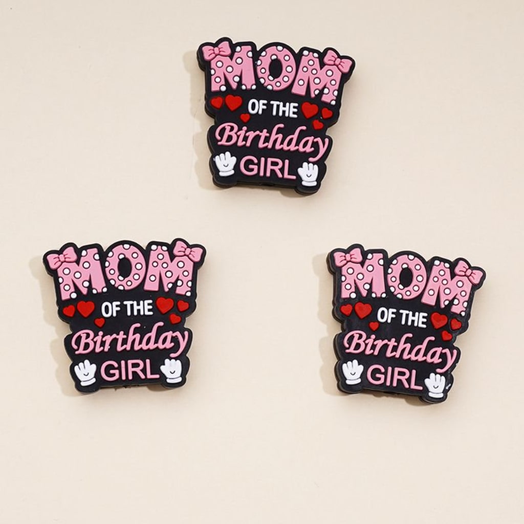 Mother's Day Girl Pink Bows Red Hearts Mom of the Birthday Silicone Focal Beads