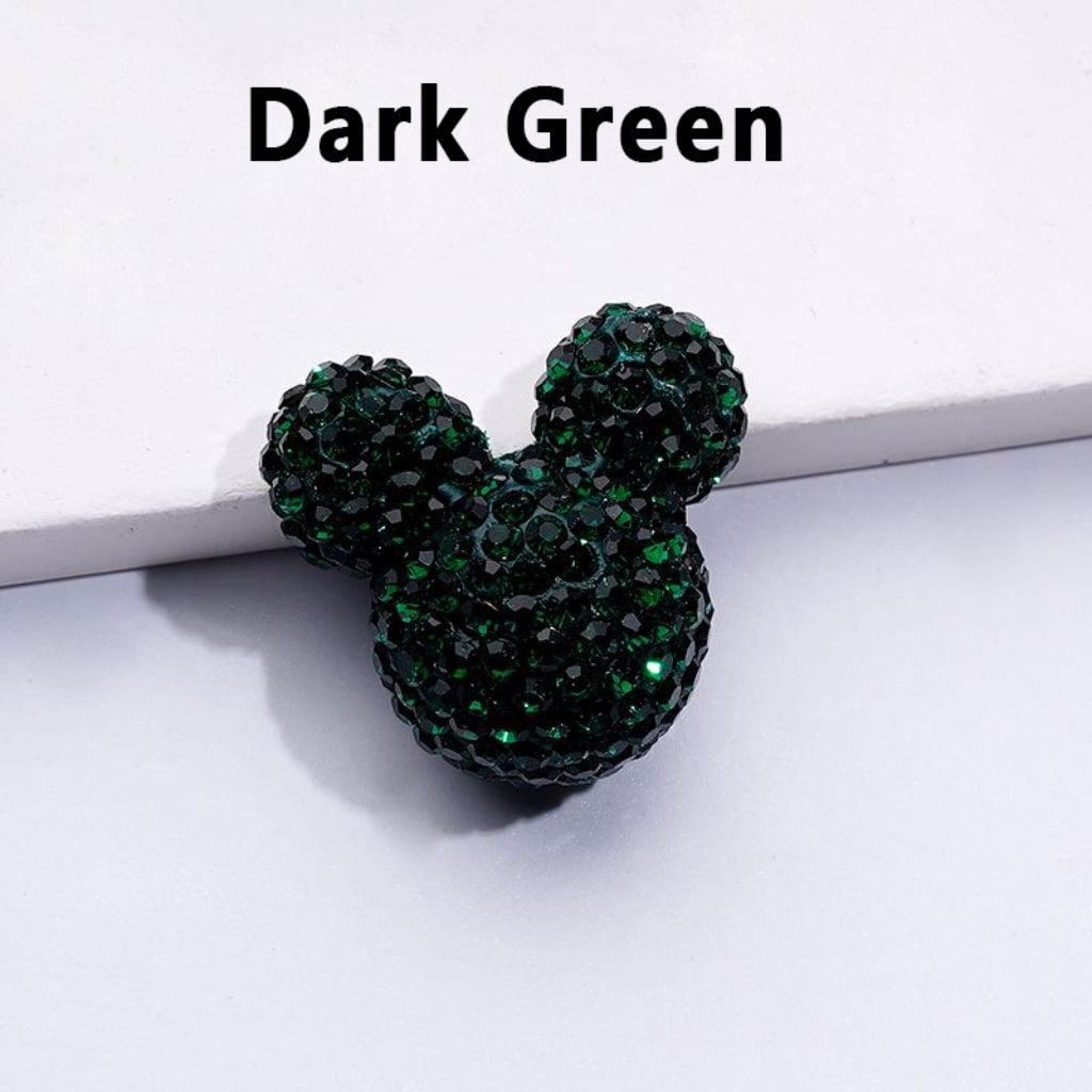 Vivid Cute Mickey Minnie Mouse Head Clay Beads with Shiny Rhinestones, Solid Color, Approx. 22x24x17MM