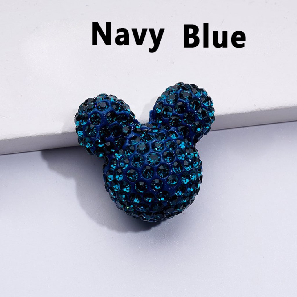 Vivid Cute Mickey Minnie Mouse Head Clay Beads with Shiny Rhinestones, Solid Color, Approx. 22x24x17MM