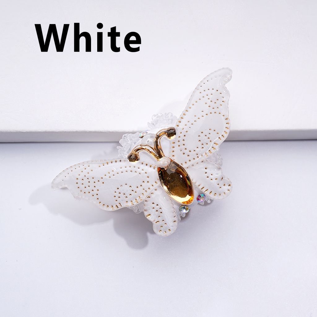 Vibrant Butterfly Clay Beads with AB Crystals and Tiny Clear Floral Accents, Approx. 50x27MM