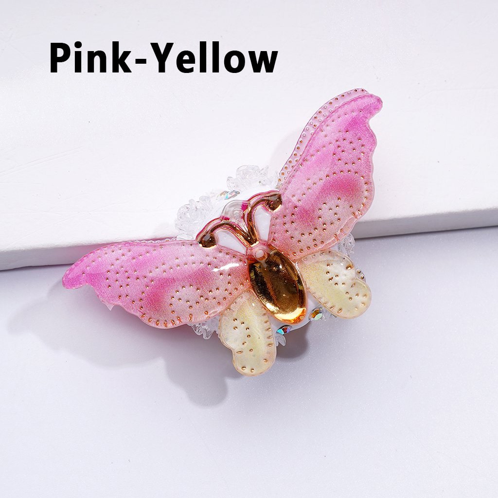 Vibrant Butterfly Clay Beads with AB Crystals and Tiny Clear Floral Accents, Approx. 50x27MM