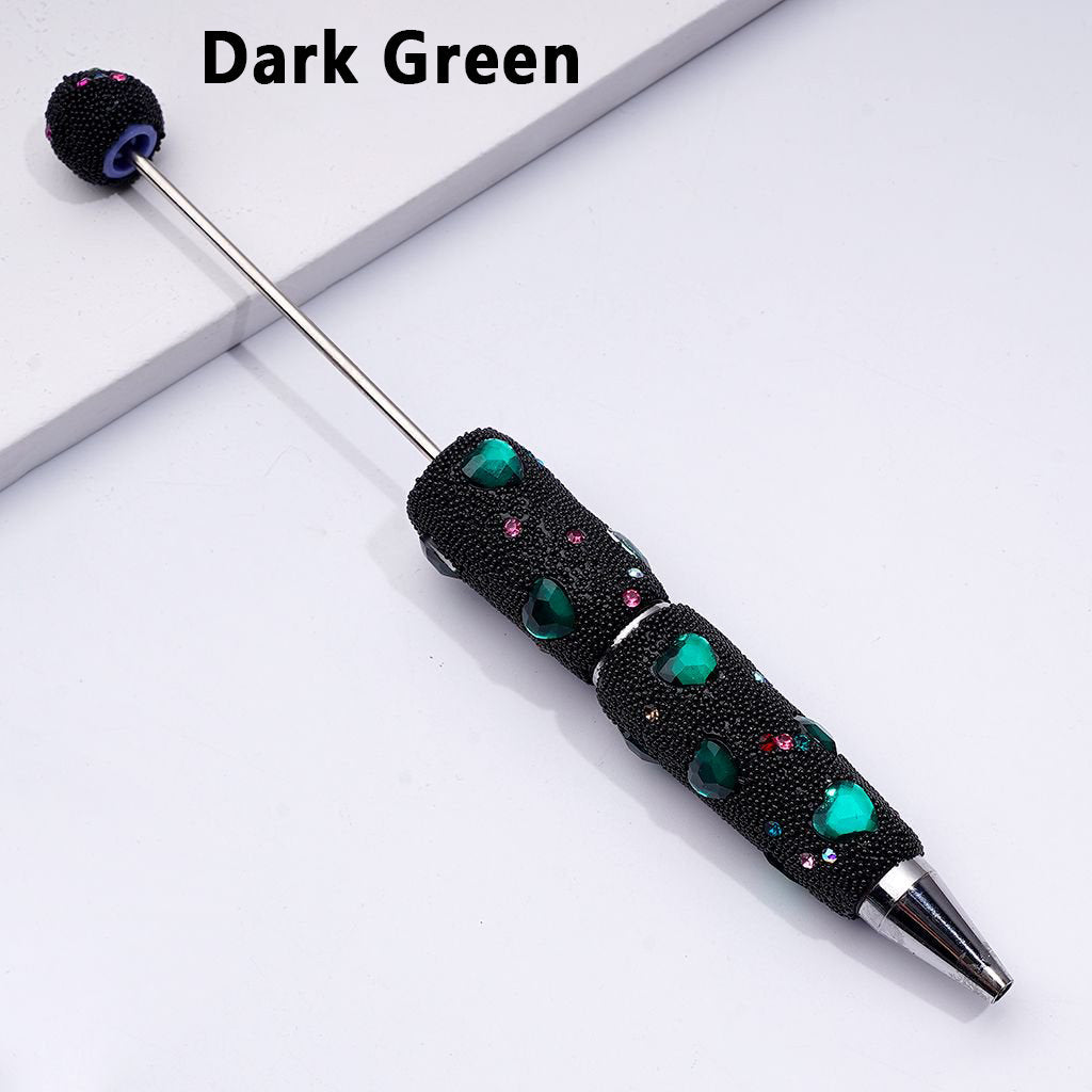 Clay Beadable Pens – Covered in Mini Rhinestones, Shiny Heart Accents & Black Snowball Texture