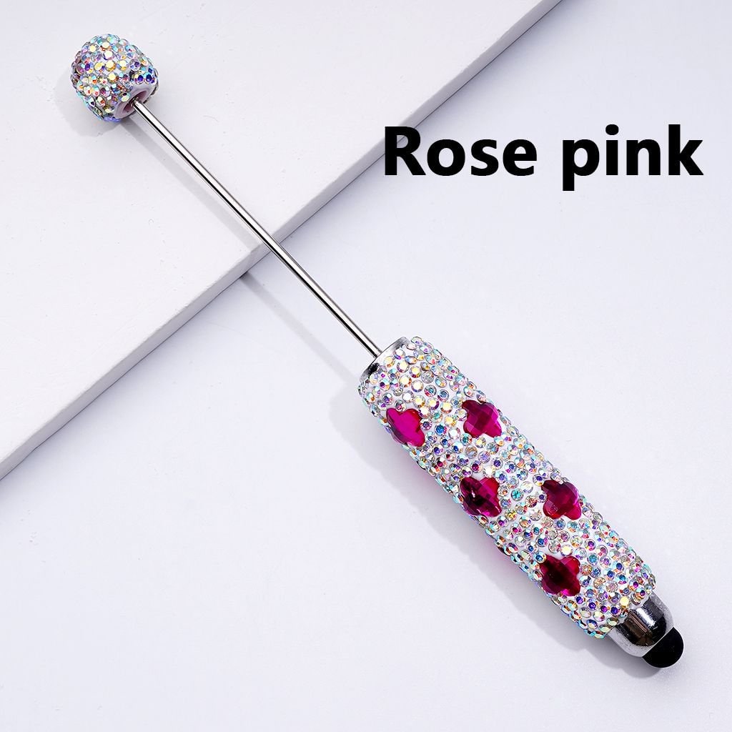 Beadable Clay Stylus Pens Adorned with Vibrant Four-Petal Flowers & Dazzling AB Rhinestones