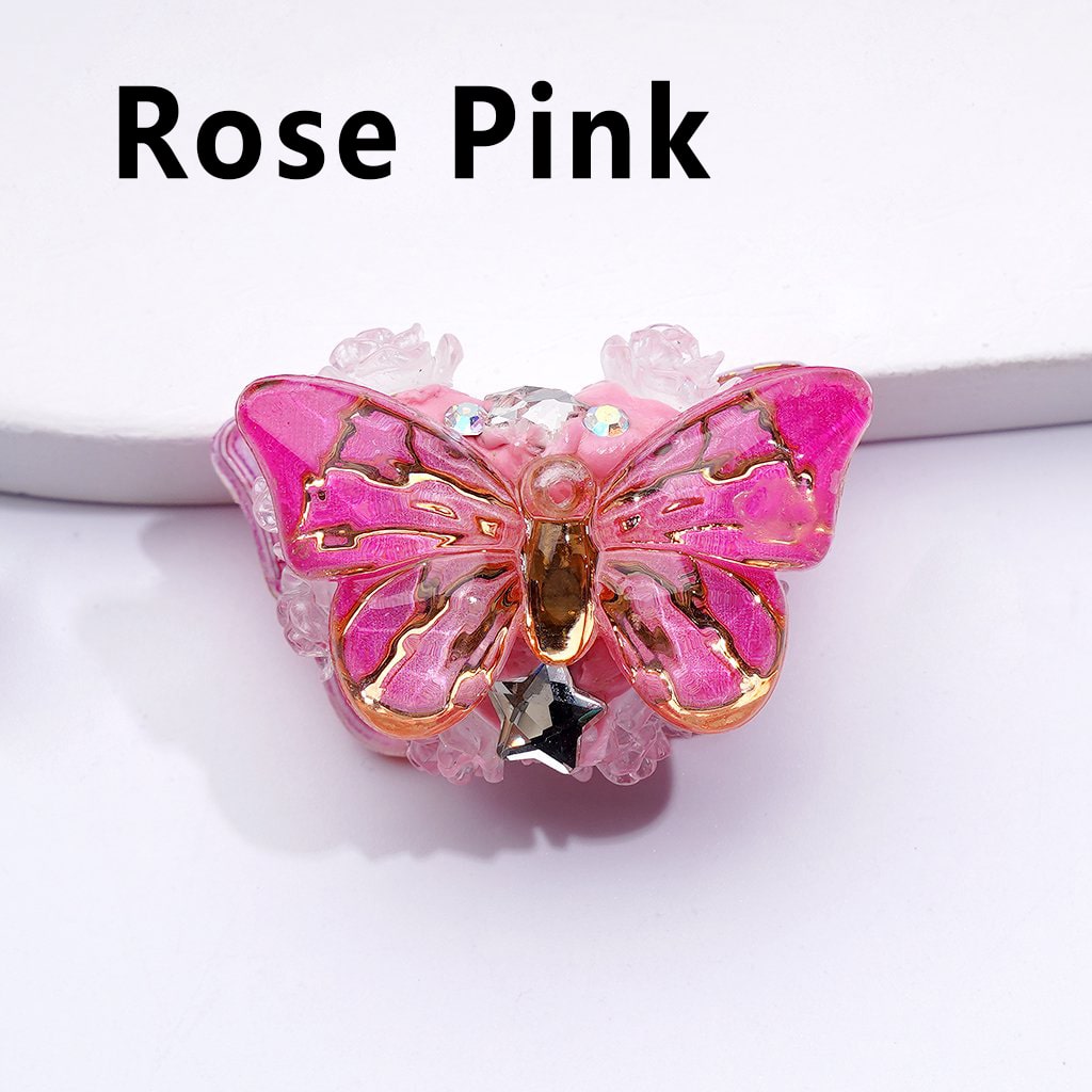 Chic Butterfly Clay Beads with Gold Stripes, AB Crystals, Clear Stars & Floral Details, Approx. 32x18MM