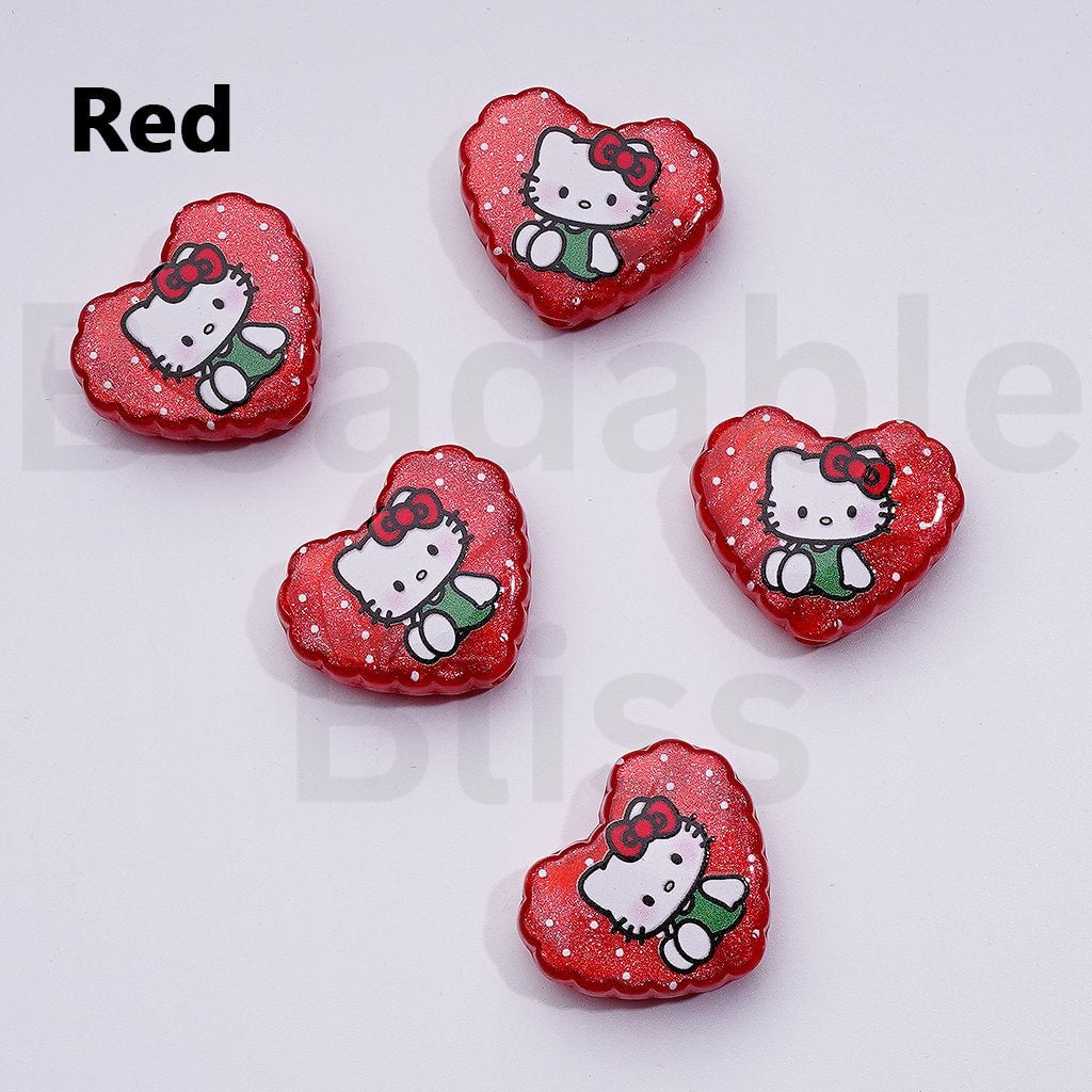 Vivid Cute Cat Adorable Character Heart Acrylic Beads, Around 26*22MM
