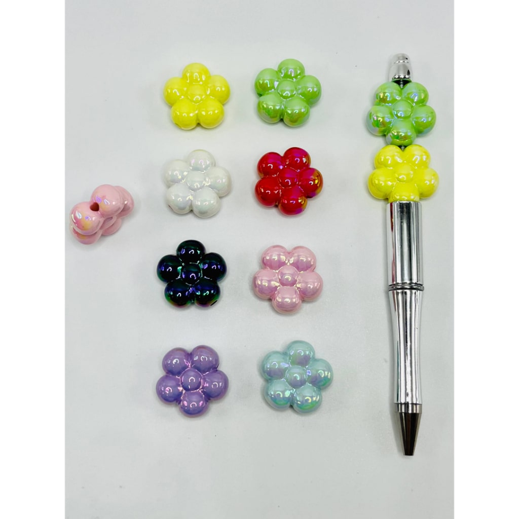 UV Finish Glossy Flower Acrylic Beads with 11 mm by 24 mm, LD