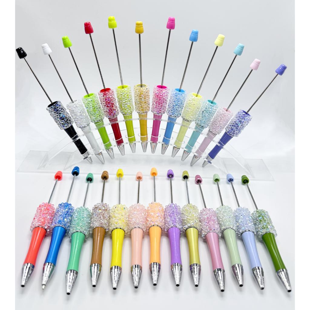 Half Diamond Shape in Solid Colors with Flatback Clear Rhinestones in AB Color, Beadable Pens Random Mix