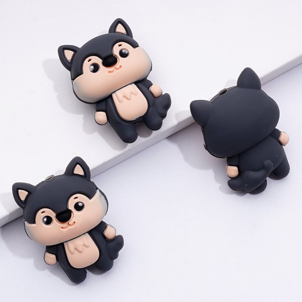 3D Little Naughty Puppy Dog Wolf Silicone Focal Beads