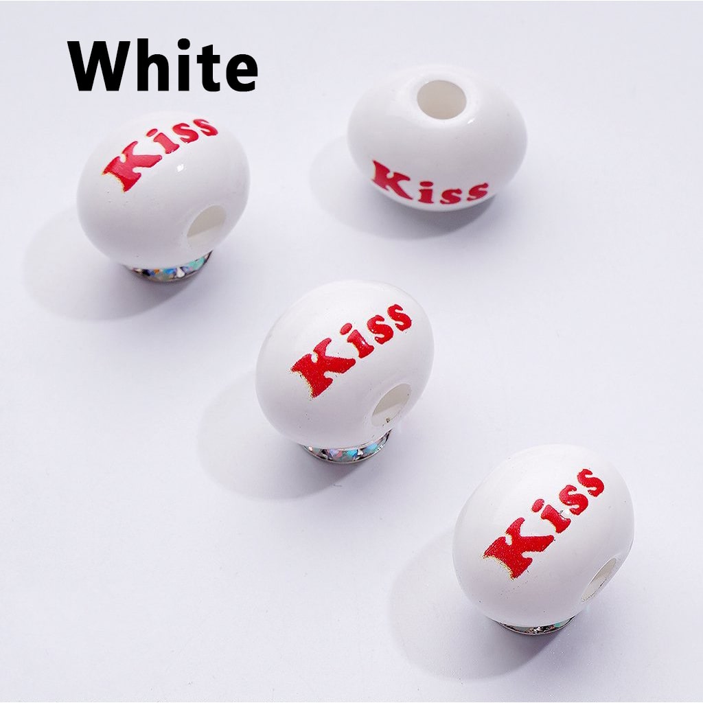 Mini Colorful Oval Beads with English Word Prints – Large Hole Acrylic, 13x15x20MM