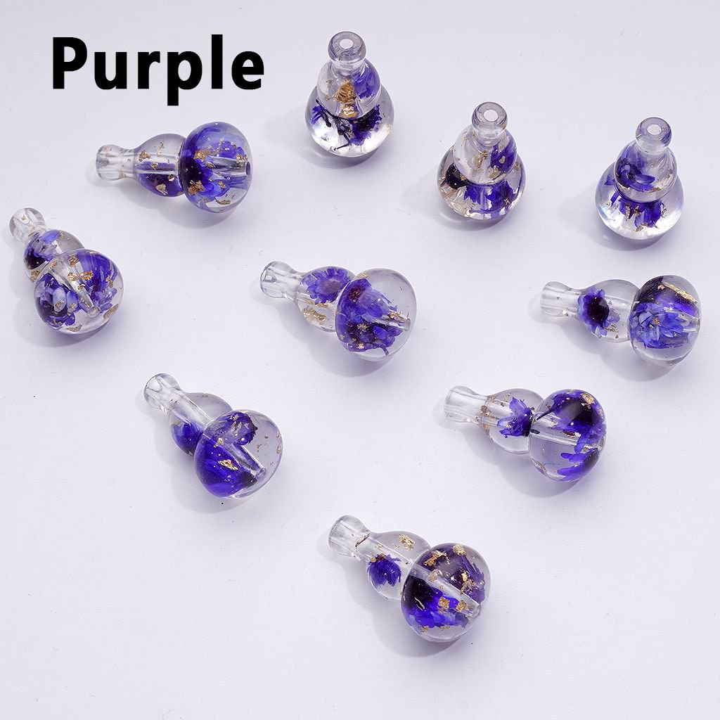 Elegant Clear Gourd-Shaped Acrylic Beads with Mini Gold Foil & Dried Flower Accent, Around 28×16MM