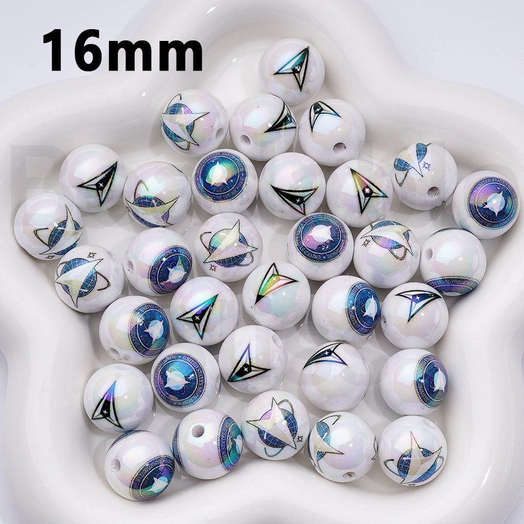 USA Space Force Printed Acrylic Beads with UV Coating, 16MM, Random Mix