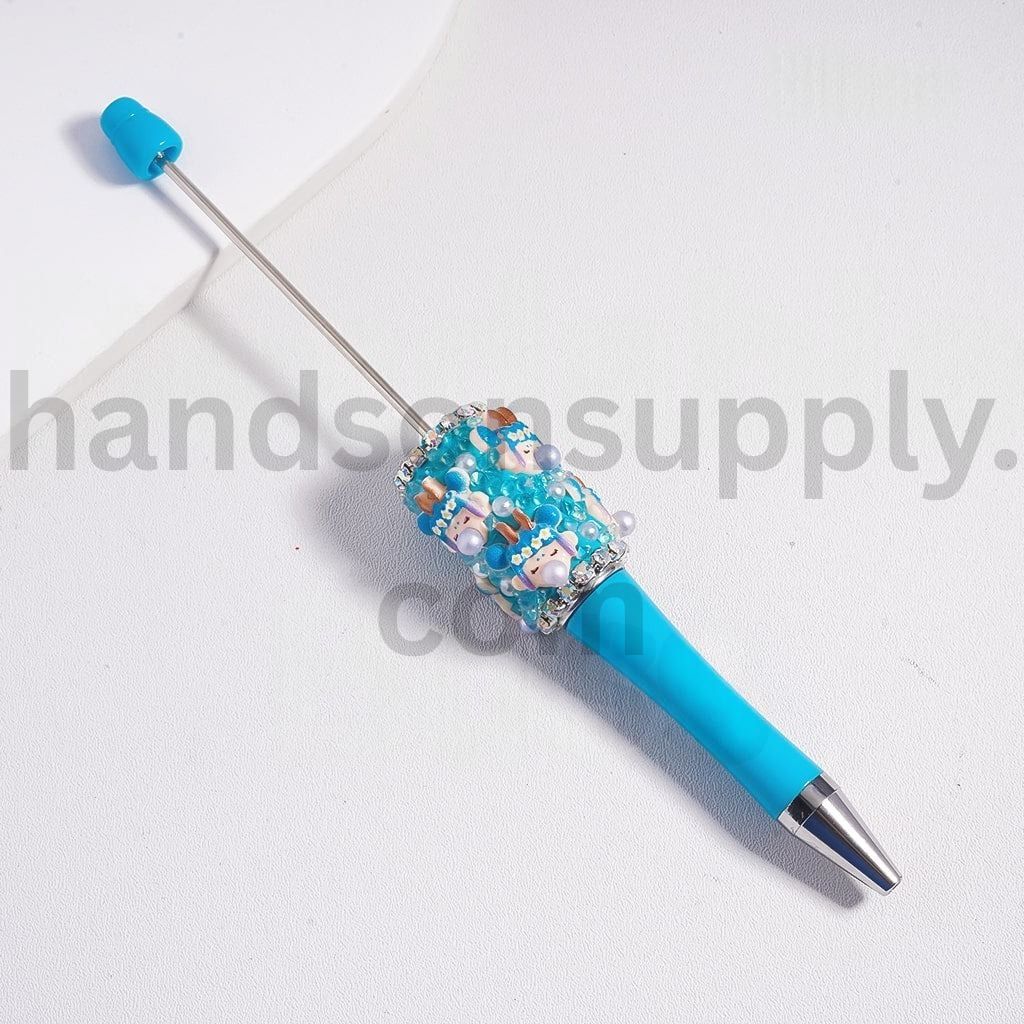 Mini World Moll Solid Color with White Pearls, AB & Cone Rhinestones Clay Pen Topper