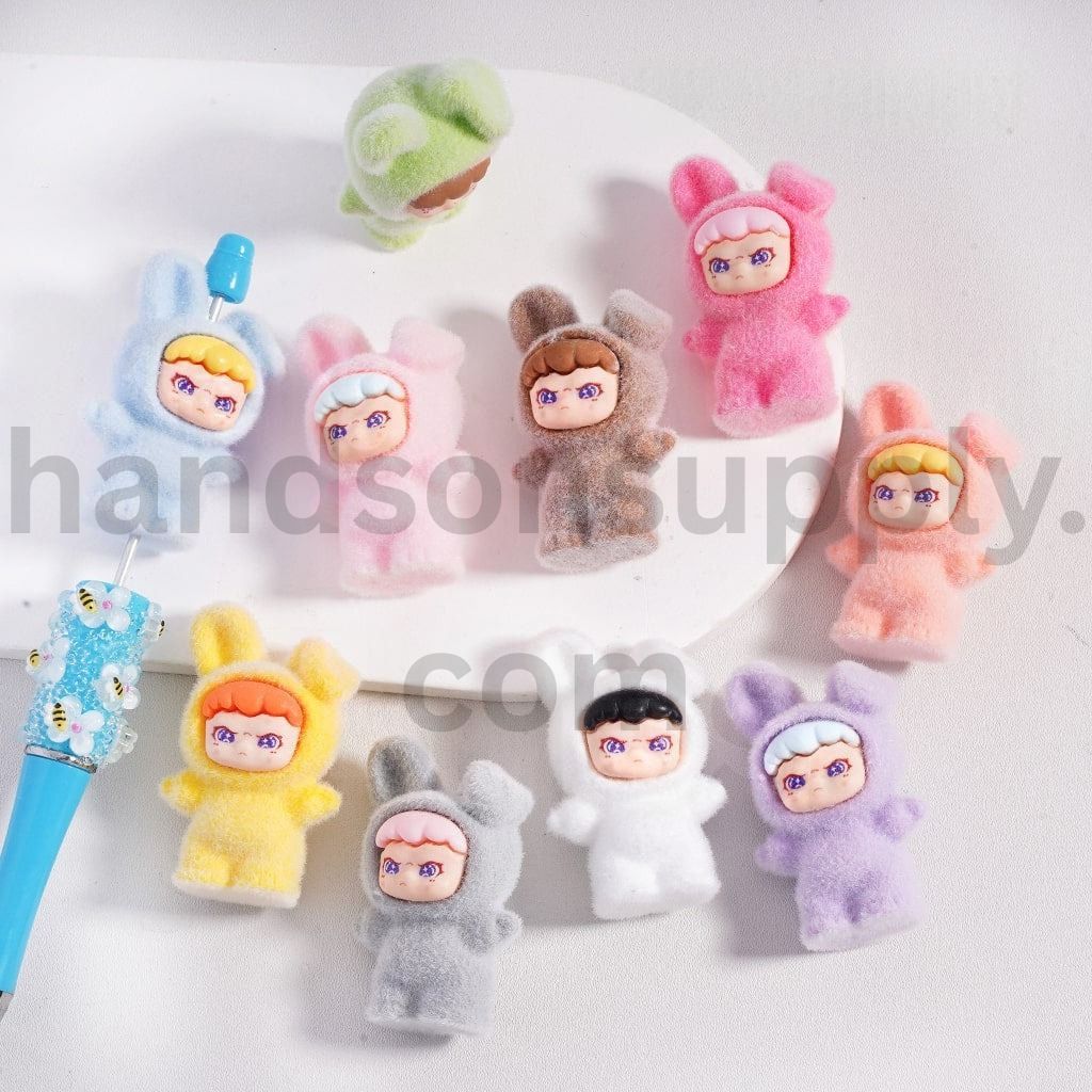 Monster Doll D.O.R Bunny Costume Fluffy Flocked Acrylic Beads Pen Topper Pendants Jewelry Accessories 29*45MM