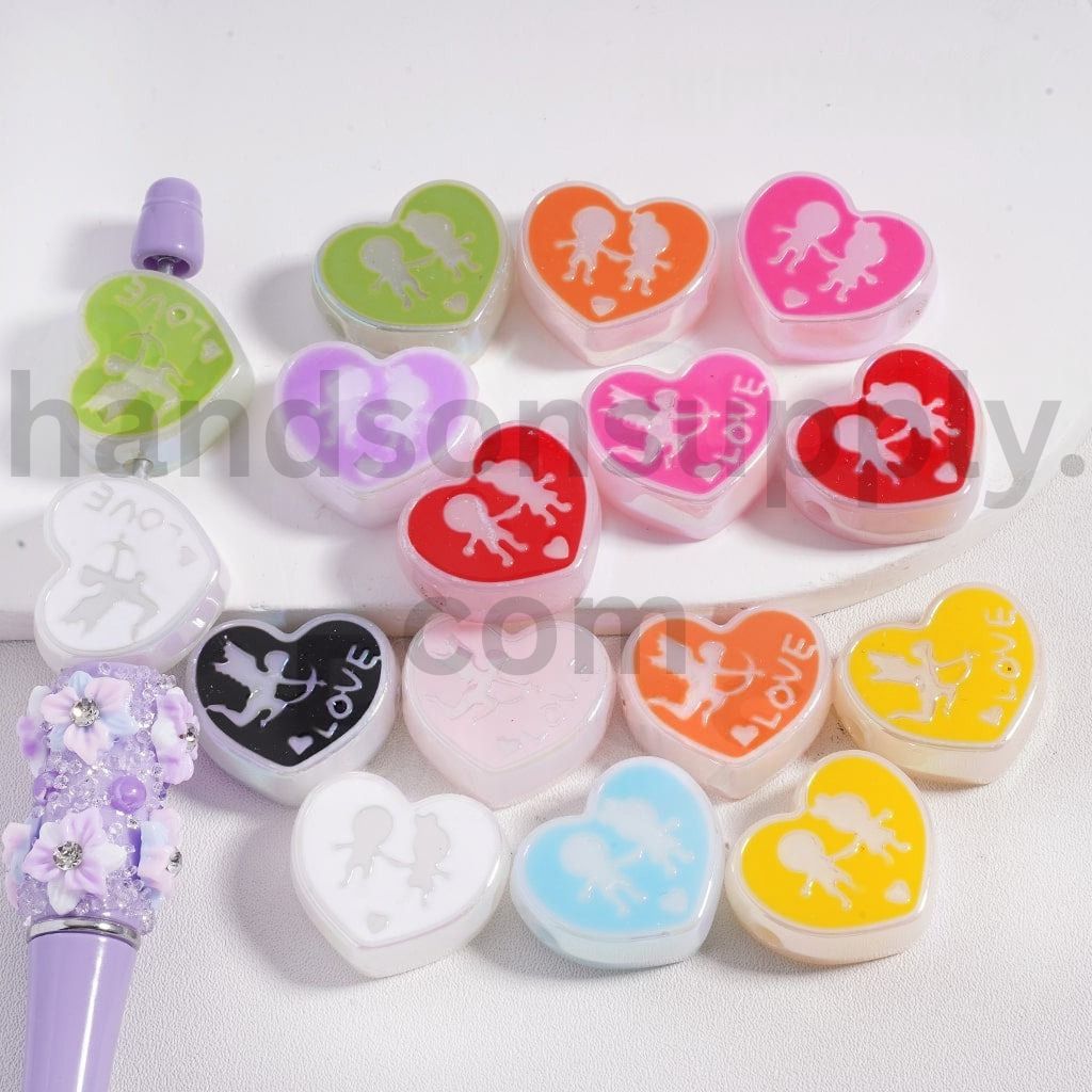 UV Coated Cute Heart Love the Arrow of Cupi Valentine’s Day Acrylic Beads, 20*23mm, Random Mix