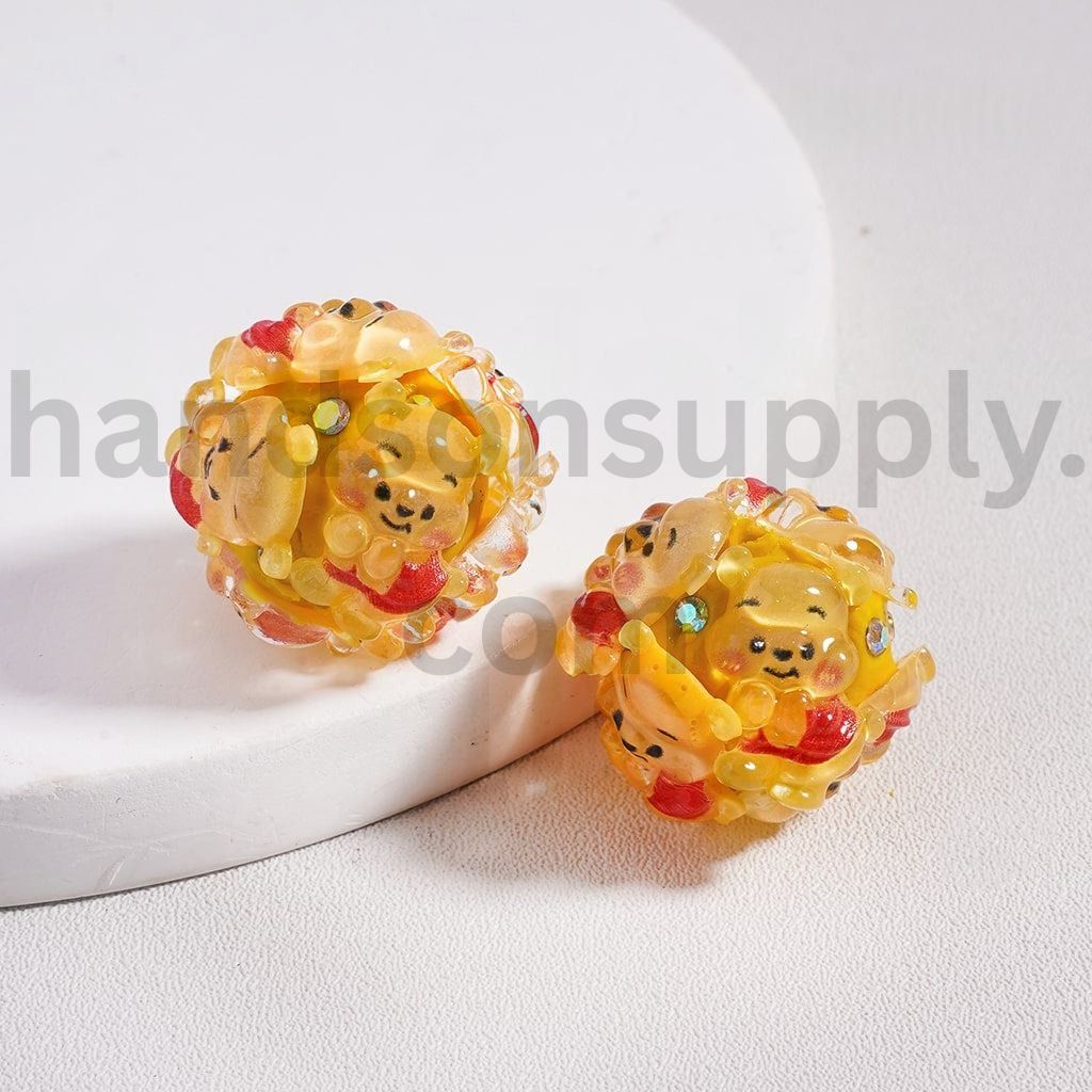Cute Winnie the Wiggling Bottom Pooh Yellow with AB Rhinestones Round Clay Bead 20MM