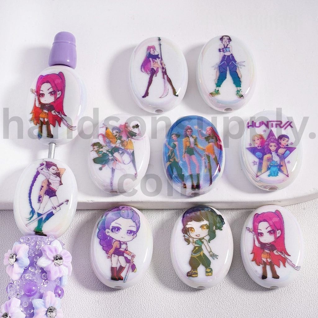 UV Coated Girl Hunt Group Flat Oval Shape, 17*23MM, Acrylic Beads Random Mix