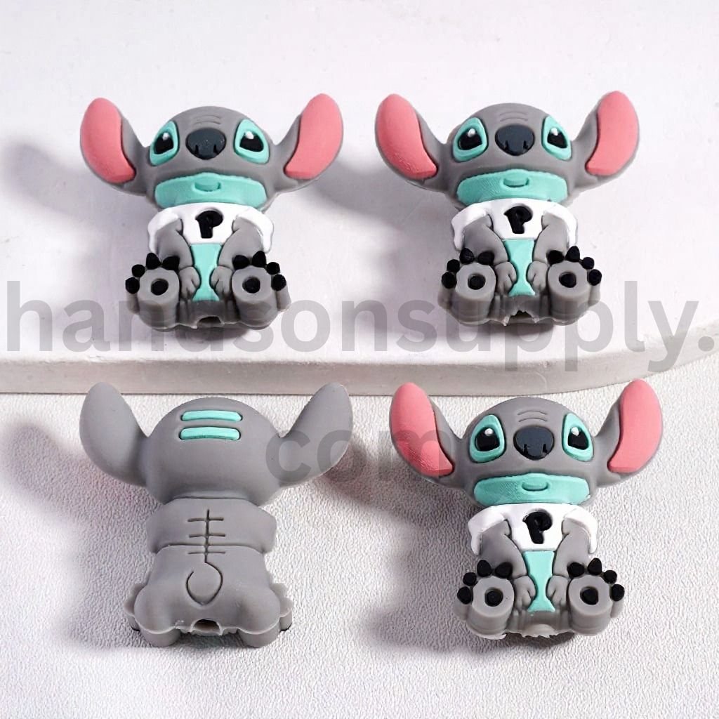 3D Cute Gray Stitch Style Character Silicone Focal Bead