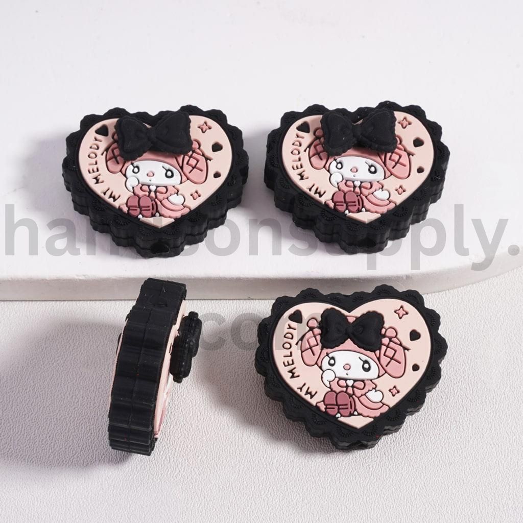 3D My Melody Heart Shape with Black Bow Charm Silicone Focal Beadc