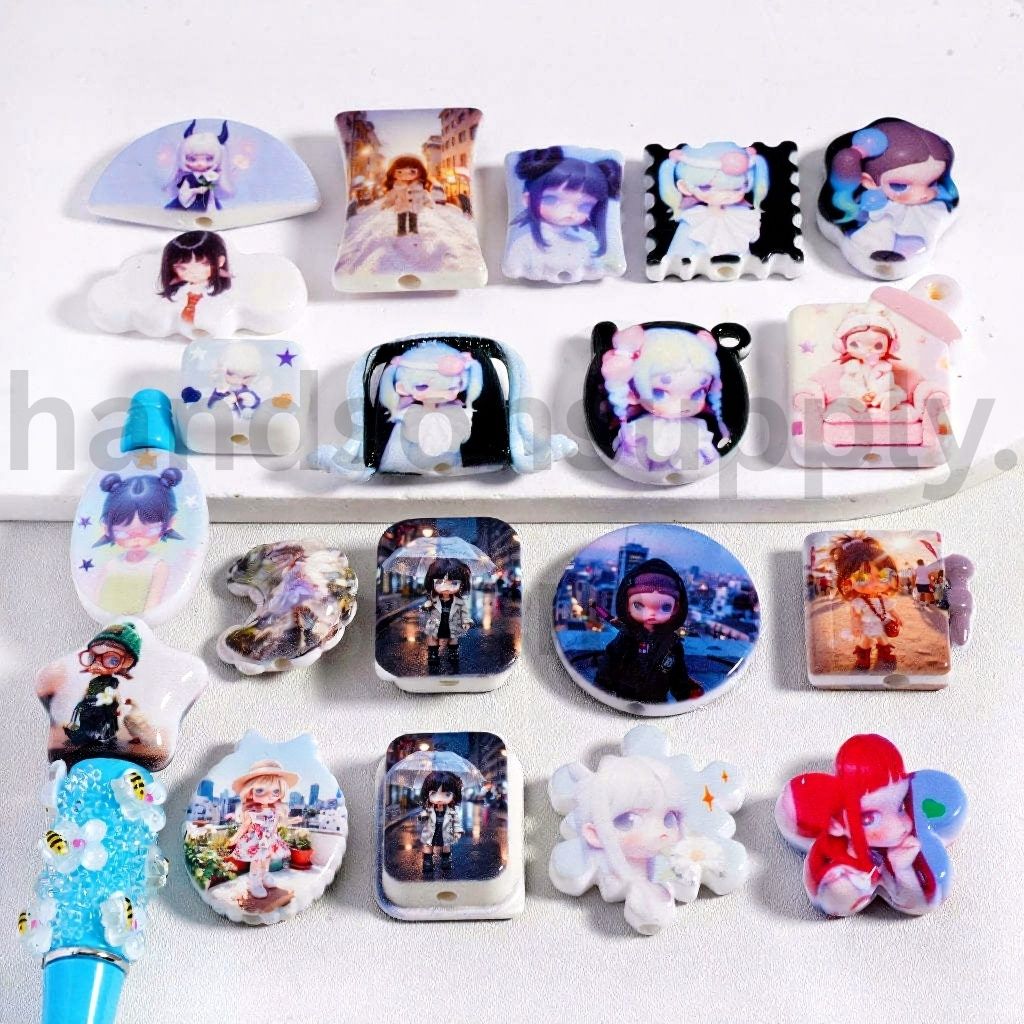 Cute Moll Series Mixed Shapes Cartoon Style Acrylic Beads Pendant Random Mix