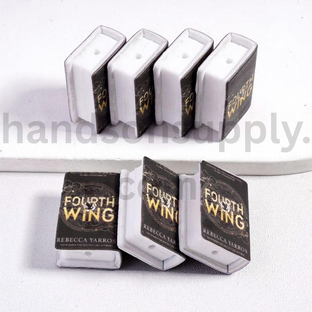 3D Black Mini Book Black ‘Fourth Win’ Text Silicone Focal Bead