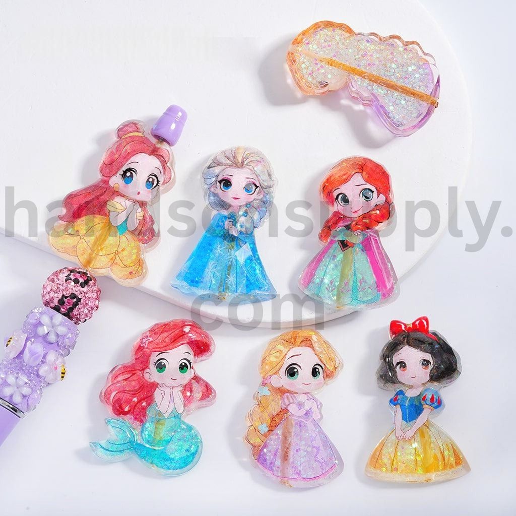 Colorful Royal Girl Characters with Confetti Inside 30*20MM, Acrylic Beads Random Mix