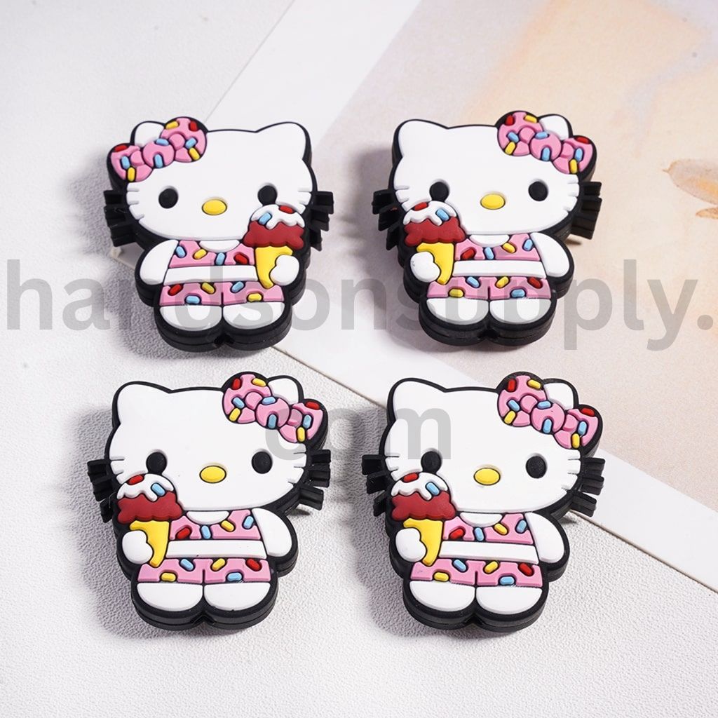 Cute Ice Cream Cat with Pink Bowtie Silicone Focal Bead