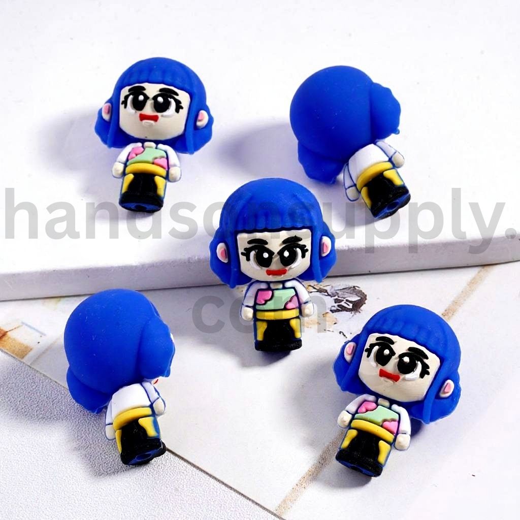 3D Bubble Blue Hair Cartoon Big Eyes Locks Silicone Focal Bead