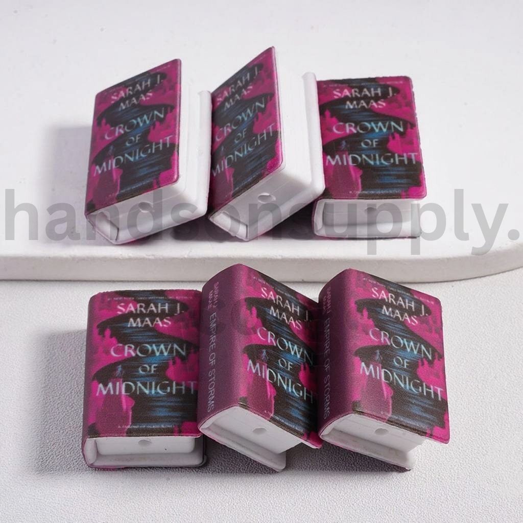 3D Purple Mini Book Crown of Midnight Pink Fantasy Series Silicone Focal Beads