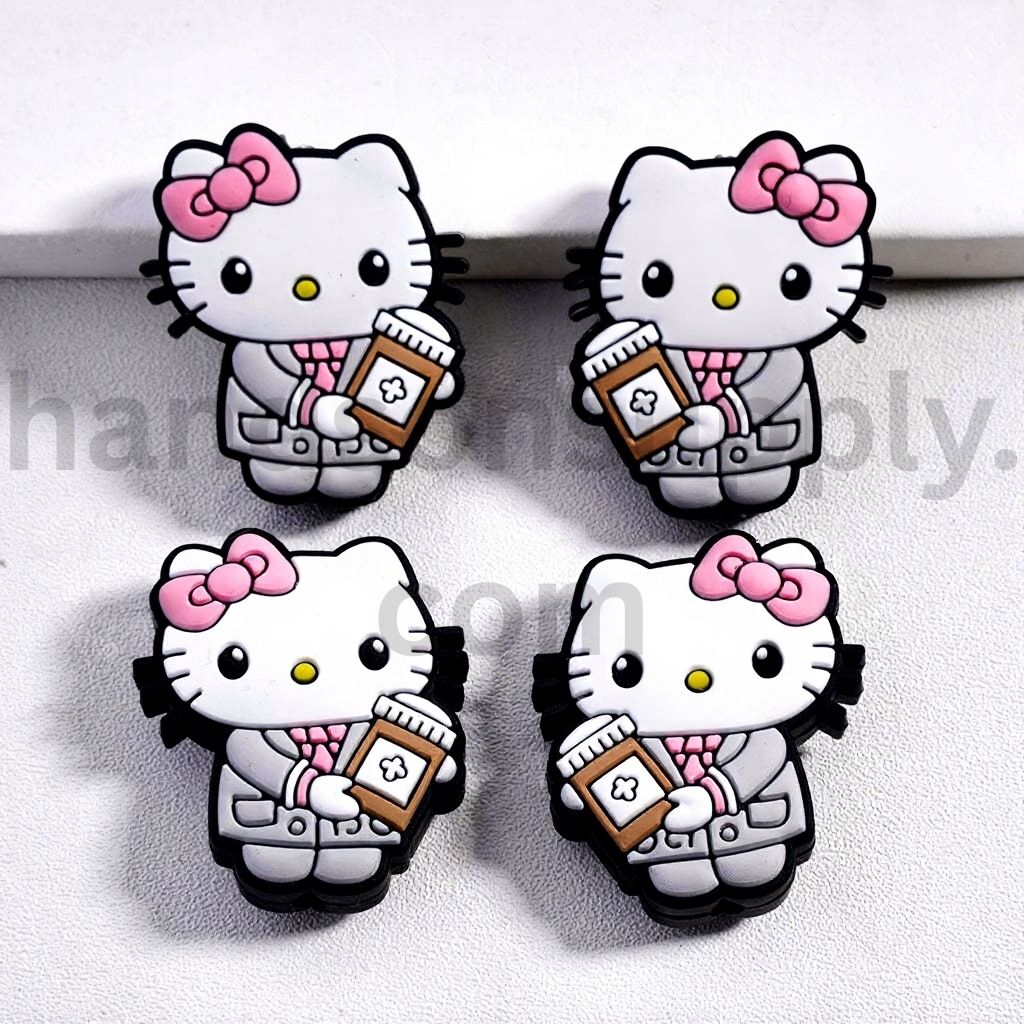 3D Cute Cat in Nurse Costume Holding Medical Box with Pink Bowtie Silicone Focal Beads