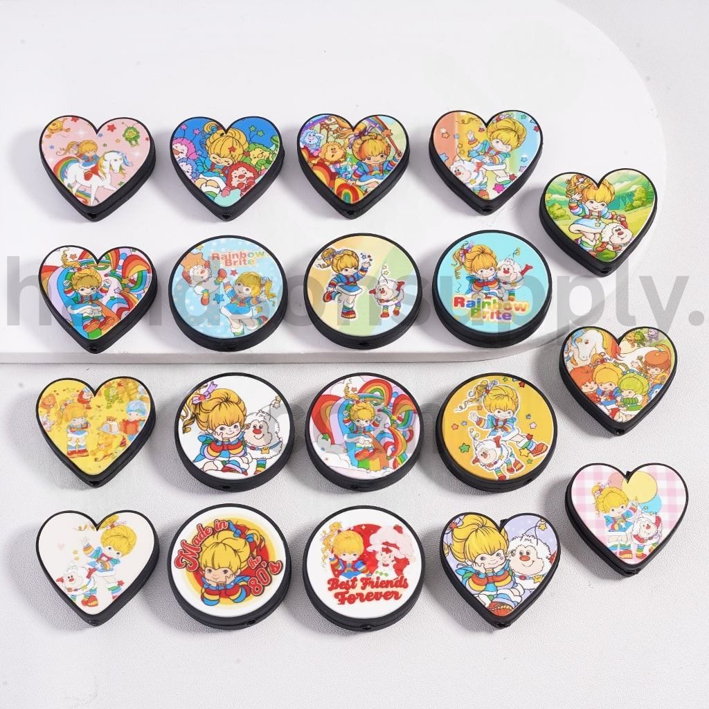 Rainbow Fairy Series Print Various Designs & Shapes Silicone Focal Beads, Random Mix