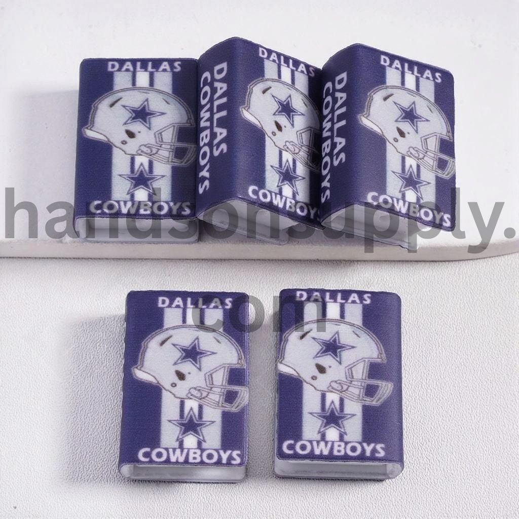 3D Dallas Blue Mini Book Gray & White Vertical Stripes with text Dallas Cowboys Football Helmet Design Silicone Focal Beads