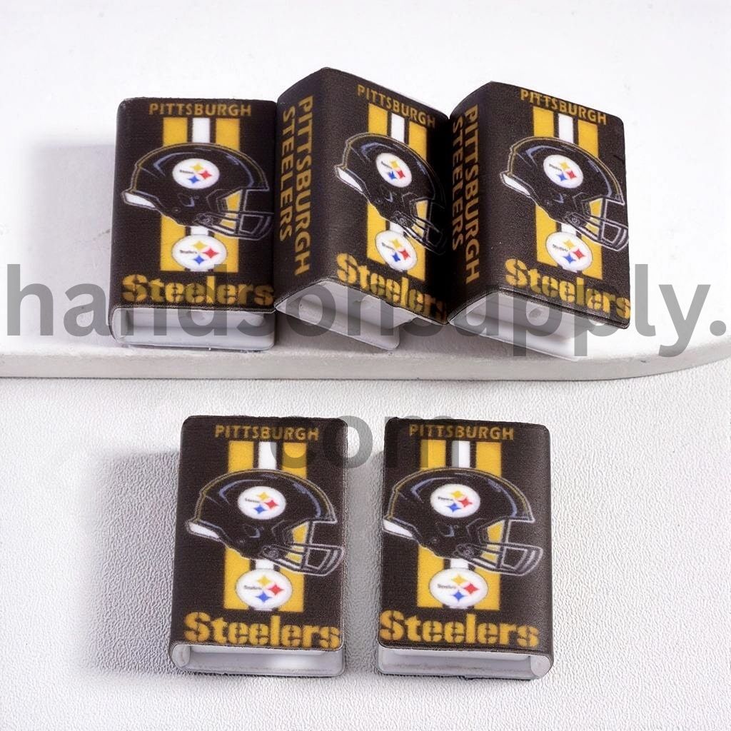 3D Mini Black Book Pittsburgh Steelers Yellow & White Vertical Stripes Football Helmet Design Silicone Focal Beads