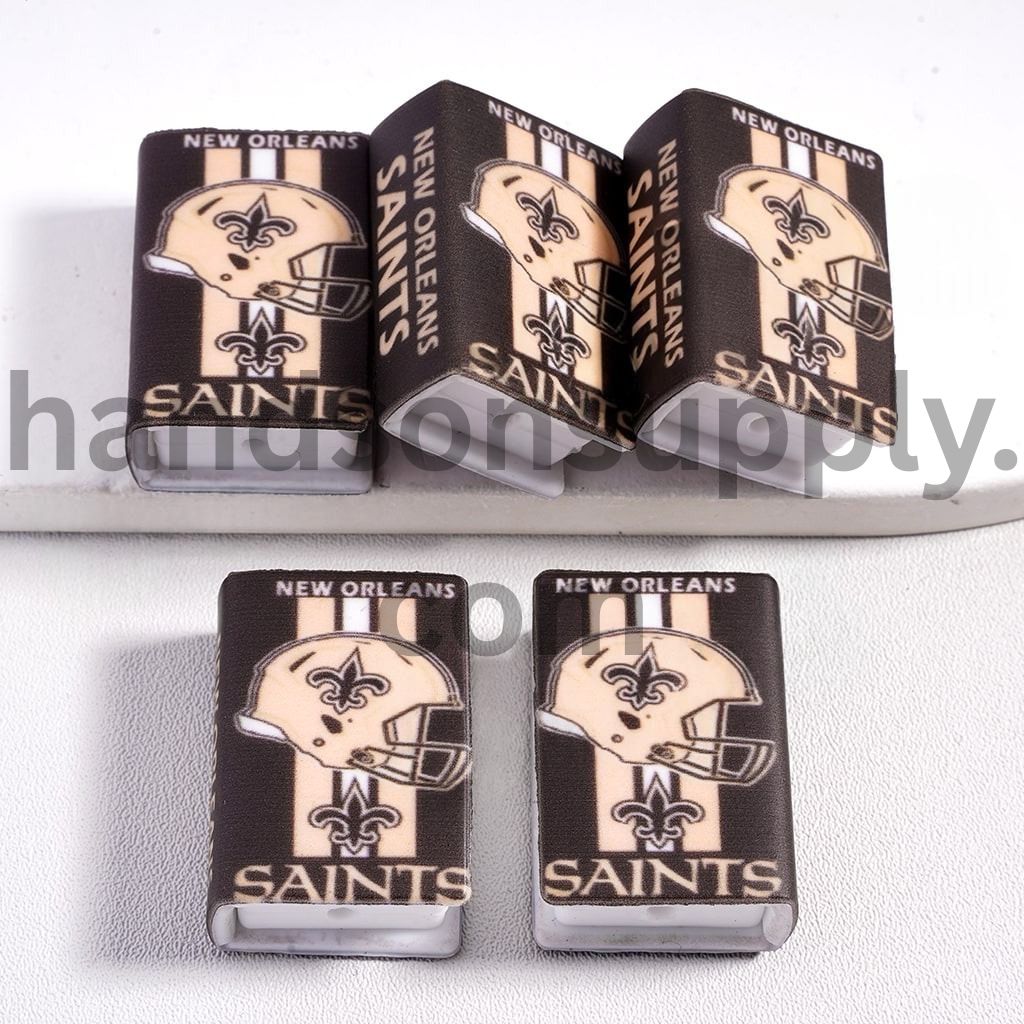 3D New Orleans Black Mini Book Khaki & White Vertical Stripes Football Helmet Silicone Focal Beads