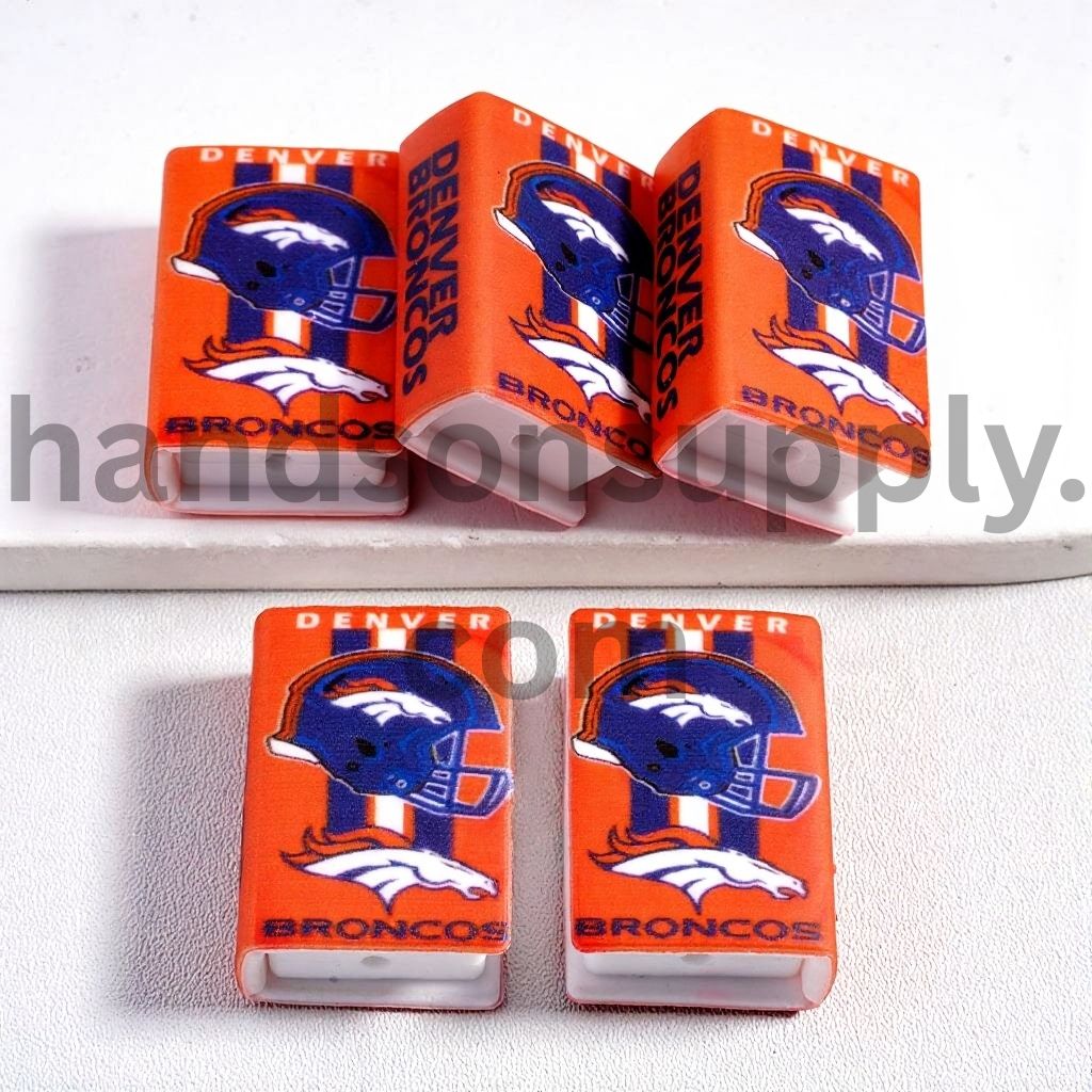 3D Denver Orange Mini Book Navy & White Vertical Stripes Football Helmet Silicone Focal Beads