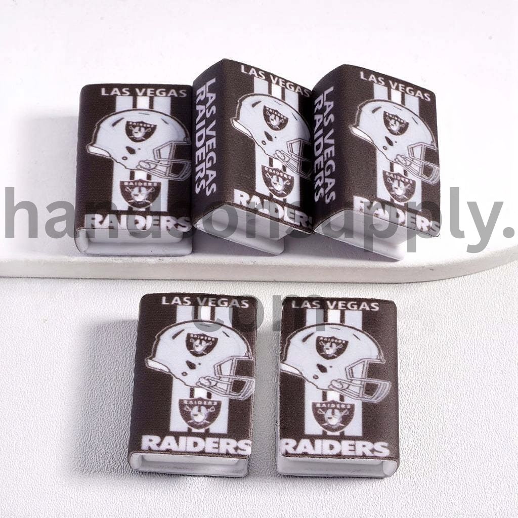 3D Las Vegas Black Mini Book Gray & White Vertical Stripes Football Helmet Silicone Focal Beads