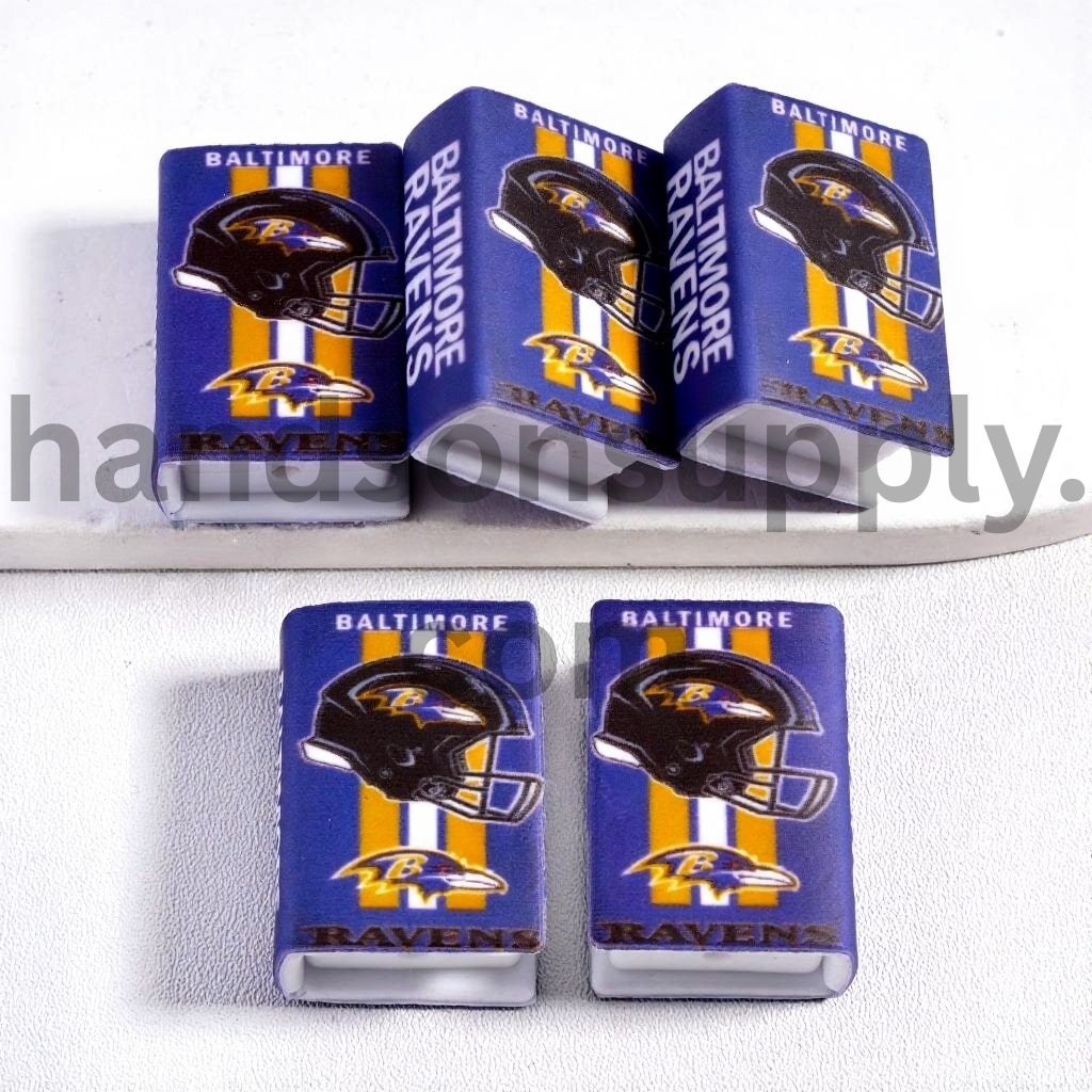 3D Baltimore Mini Purple Book Yellow & White Vertical Stripes Black Football Helmet Silicone Focal Beads