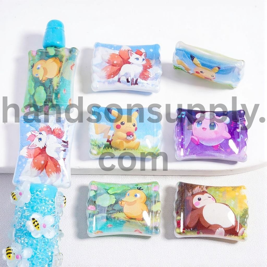 Colorful Different Character Series Double Side Printing Candy Shape Acrylic Beads Random Mix, 18 *25 MM