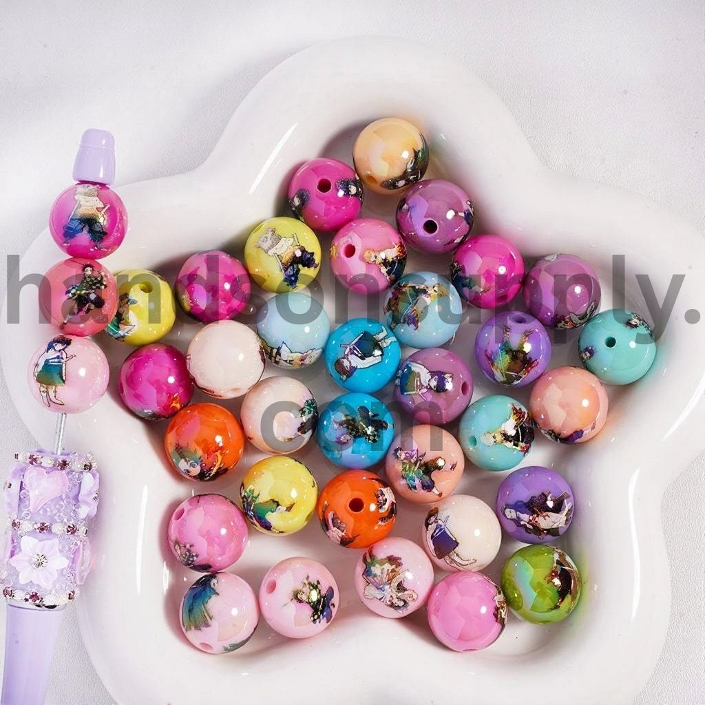 Color Pop Japanese Style Cosplay Theme Round Acrylic Beads 16mm Random Mix