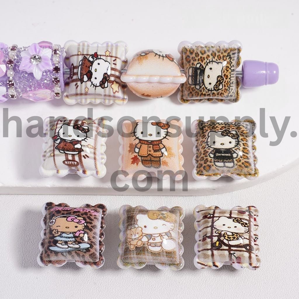 Cute Cat Face Pillow Double-Sided Jaguar Print Acrylic Beads 18*18mm, Random Mix