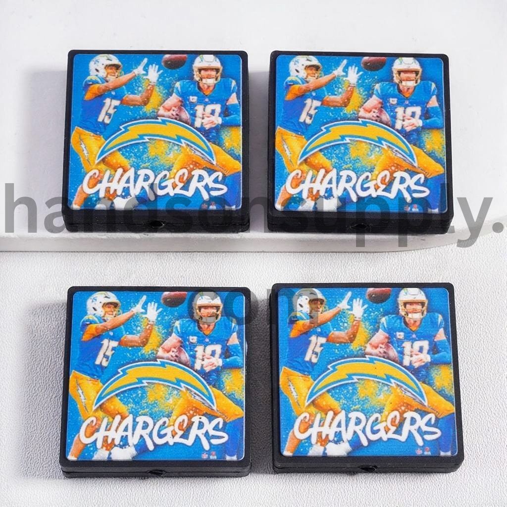 Sky Blue Los Angeles Football Sports Charm Flat Square Shape Silicone Focal Bead
