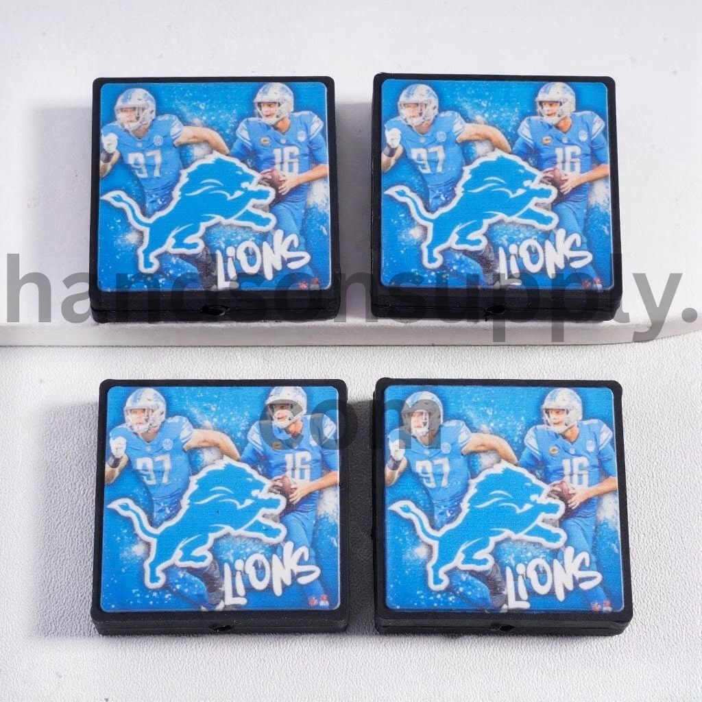 Detroit Blue Football Sports Charm Flat Square Shape Silicone Focal Bead